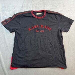 Karl Kani Embroidered Logo Tee Black Red Y2K Streetwear 2XL